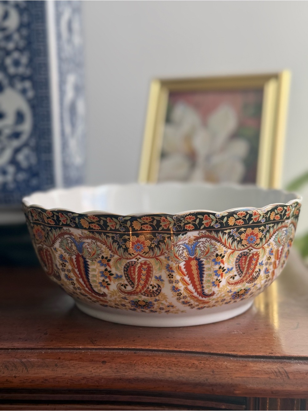 Decorative Paisley Ceramic Serving Bowl - Multicolor